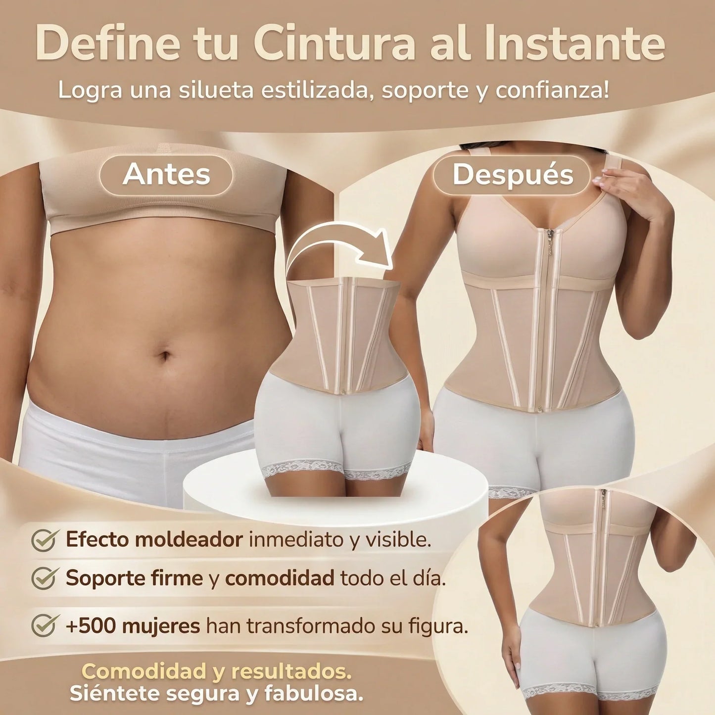Faja Moldeadora SHAPSHE para Mujer con Control de Abdomen, Sujetador Integrado y Tirantes Ajustables