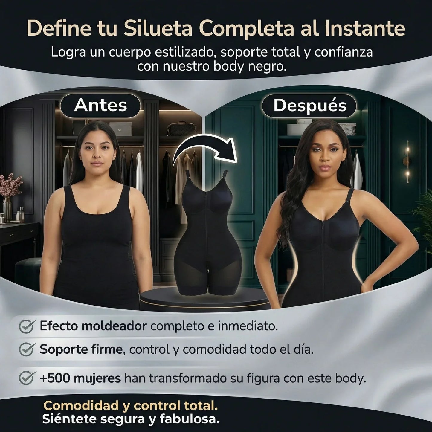 Faja Moldeadora de Abdomen con Efecto Realce, Cierre Frontal y Tirantes Removibles
